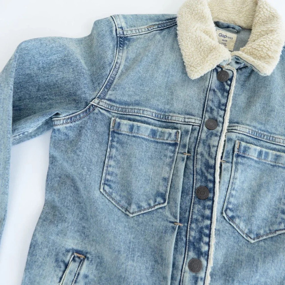 Gap Light Blue Button Up with Sherpa Collar Denim  Jean Jacket Coat XS - Picture 11 of 13